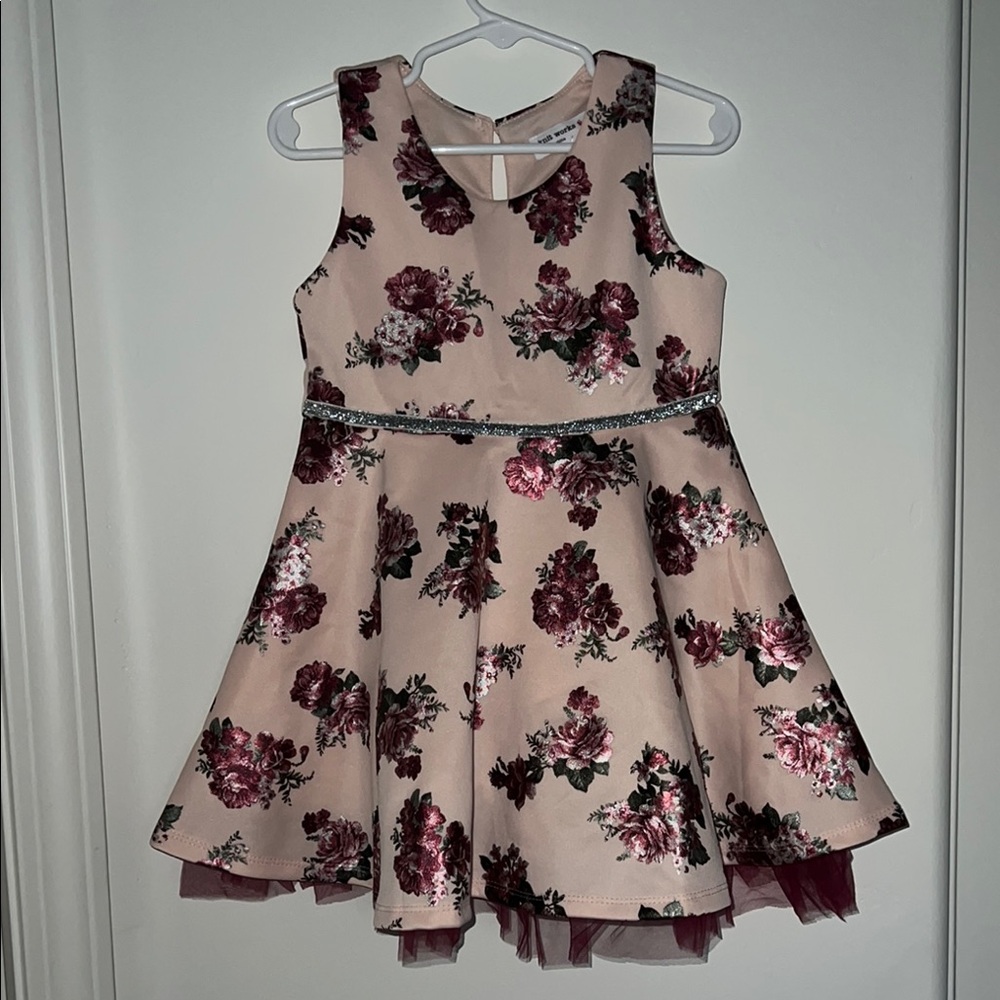 New - Pink Pleated Fit and Flare V-Neck Dress for Weddings